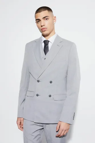 Mens Grey Slim Double Breasted Suit Jacket, Grey