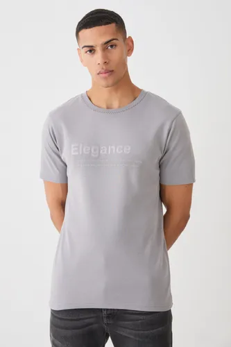 Mens Grey Slim Elegance Gloss Print T-shirt, Grey