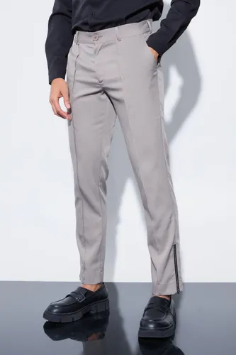 Mens Grey Slim Fixed Waist Tailored Trouser, Grey