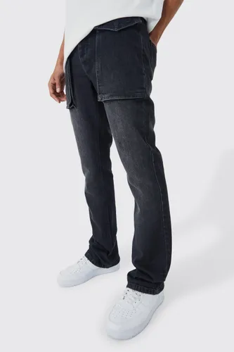 Mens Grey Slim Rigid Flare 3d Pocket Jeans In Charcoal, Grey