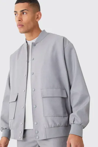 Mens Grey Tailored Oversized Bomber Jacket, Grey
