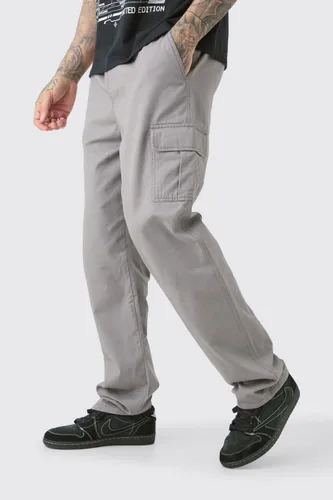 Mens Grey Tall Fixed Waist Twill Straight Leg Cargo Trouser, Grey