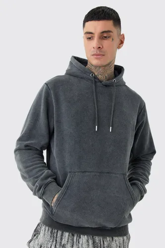 Mens Grey Tall Laundered Wash Over Head Hoodie, Grey
