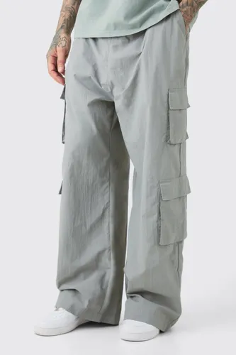 Mens Grey Tall Multi Pocket Parachute Trousers, Grey