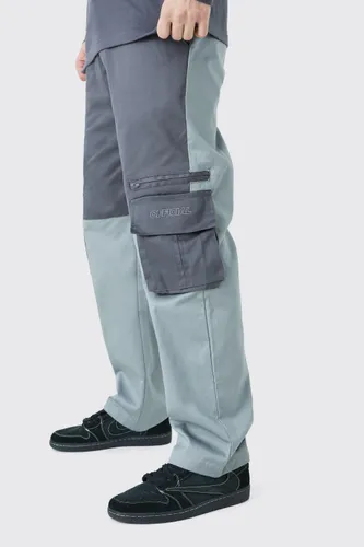 Mens Grey Tall Relaxed Fit Colour Block Official Branded Cargo Trouser, Grey
