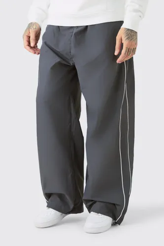 Mens Grey Tall Side Stripe Toggle Parachute trousers, Grey