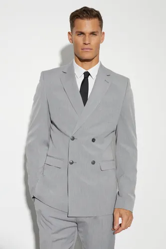Mens Grey Tall Slim Double Breasted Suit Jacket, Grey