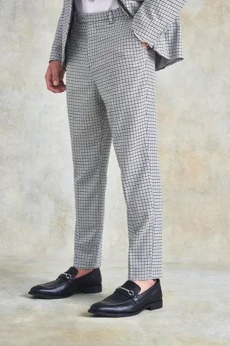 Mens Grey Tapered Check Suit Trousers, Grey