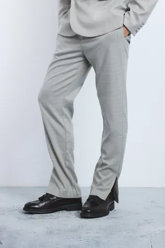Mens Grey Window Check Straight Fit Trousers, Grey