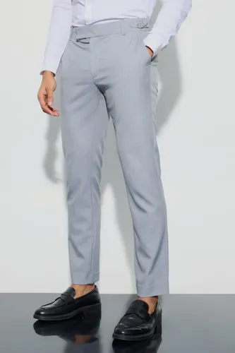 Mens Grey Wool Look Adjustable Waist Tailored Trousers, Grey