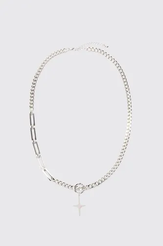 Men's Half Chunky Chain Pendant Necklace In Silver - Grey - One Size, Grey