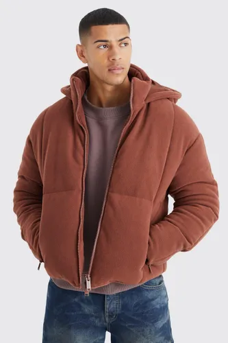Men's Heavy Fleece Hooded Puffer - Brown - S, Brown