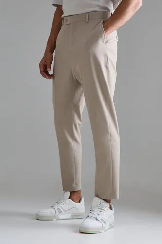 Men's High Rise 4 Way Stretch Tapered Trousers - Beige - 30, Beige
