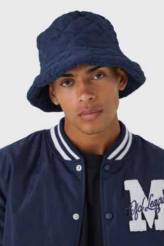 Men's High Shine Nylon Quilted Bucket Hat - Navy - S/M, Navy