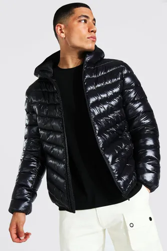 Men's High Shine Quilted Zip Through Jacket - Black - Xl, Black