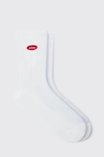 Men's Homme Embroidered Sports Socks - White - One Size, White