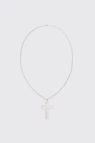 Men's Iced Cross Pendant Necklace In Silver - Grey - One Size, Grey