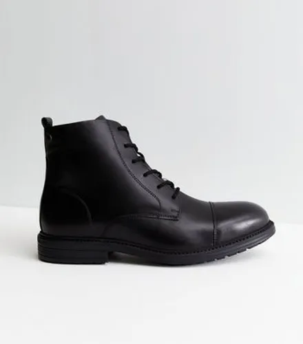 Men's Jack & Jones Black Leather Boots New Look
