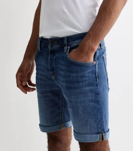 Men's Jack & Jones Blue Roll Hem Denim Shorts New Look