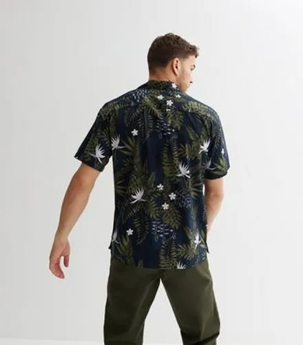 Men's Jack & Jones Navy Tropical Leaf Short Sleeve Shirt New Look