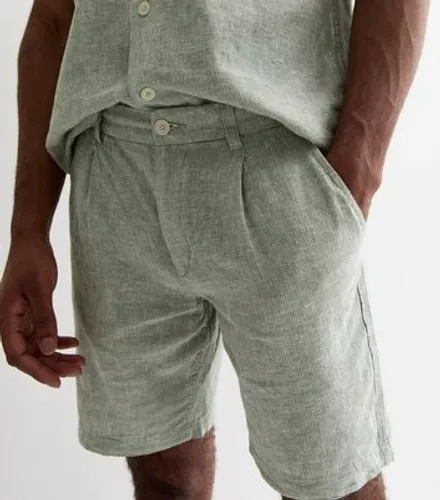 Men's Jack & Jones Olive Linen Blend Shorts New Look