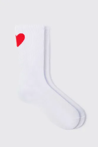 Men's Jacquard Heart Socks - White - One Size, White