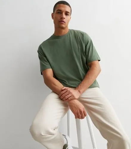 Men's Khaki Cotton Oversized T-Shirt New Look