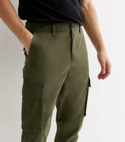 Men's Khaki Cotton Tapered Cargo Trousers New Look