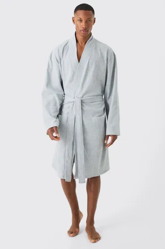 Men's Lightweight Waffle Loungewear Dressing Gown In Grey Marl - S, Grey