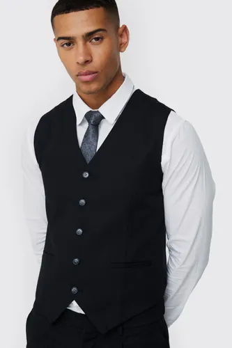 Men's Linen Blend Slim Fit Waistcoat - Black - 34, Black