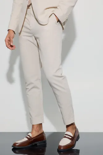 Men's Linen Blend Tailored Cropped Trousers - Beige - 28, Beige