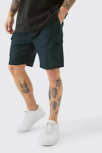 Men's Linen Elasticated Waist Cargo Shorts - Navy - S, Navy