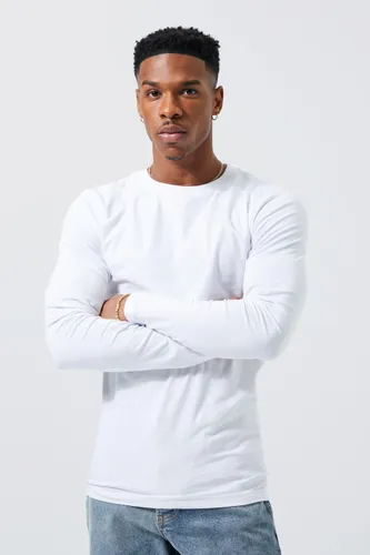 Men's Long Sleeve Muscle Fit T-Shirt - White - L, White