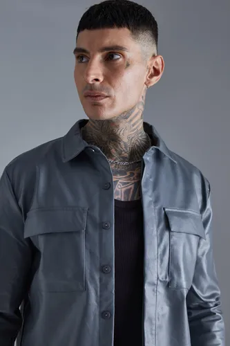 Men's Long Sleeve Regular Fit Pu Overshirt - Grey - S, Grey