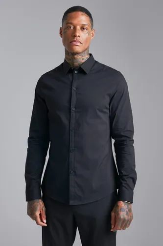Men's Long Sleeve Slim Fit Shirt - Black - L, Black