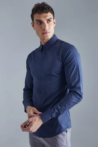 Men's Long Sleeve Slim Shirt - Navy - S, Navy