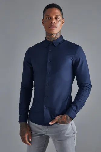 Men's Long Sleeve Stretch Fit Shirt - Navy - L, Navy