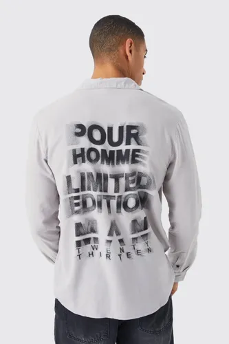 Men's Long Sleeve Viscose Blurred Back Print Shirt - Grey - S, Grey