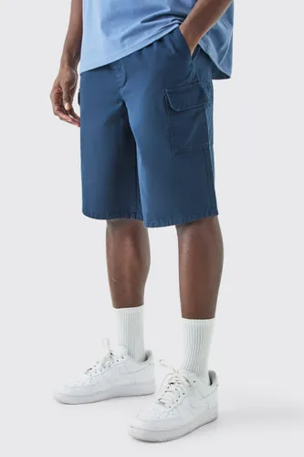 Men's Longer Length Relaxed Fit Elasticated Waist Cargo Shorts - Navy - S, Navy