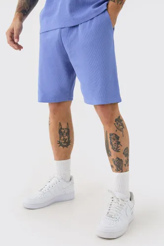 Men's Loose Fit Mid Length Heavyweight Ribbed Shorts - Blue - S, Blue