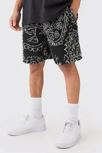 Men's Loose Mid Length Bandana Borg Shorts - Black - Xs, Black
