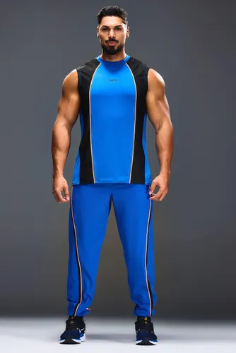 Men's Man Active Colour Block Joggers - Blue - S, Blue