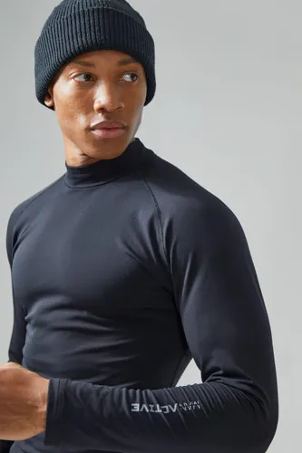 Men's Man Active Fleece Lined High Neck Base Layer - Black - Xs, Black