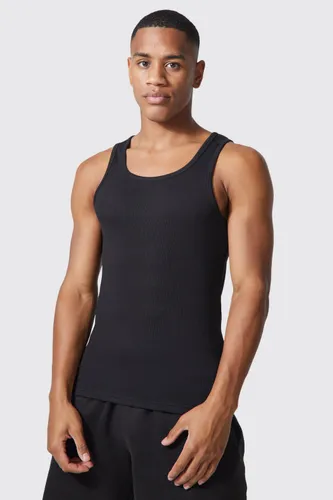 Men's Man Active Gym Muscle Fit Ribbed Vest - Black - Xl, Black