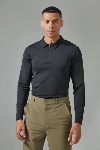 Men's Man Active Long Sleeve Golf Polo - Black - S, Black