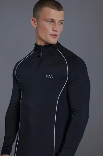 Men's Man Active Mesh Panelled 1/4 Zip Top - Black - Xl, Black