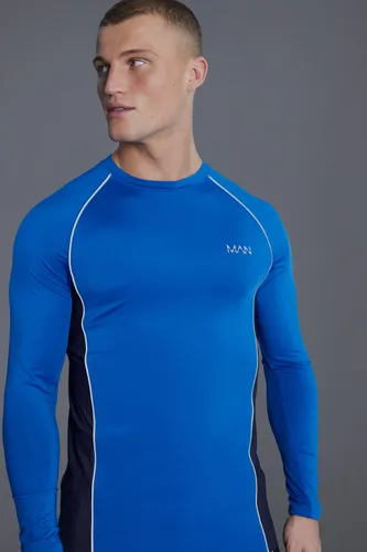 Men's Man Active Muscle Fit Long Sleeved Top - Blue - S, Blue