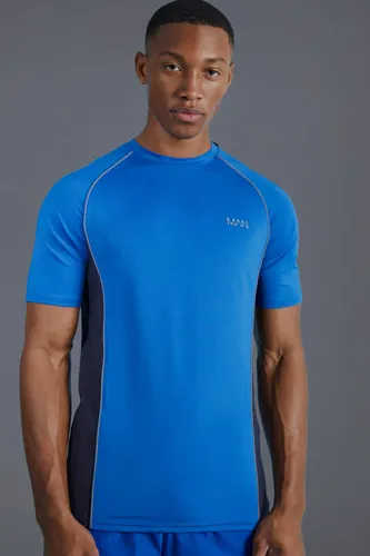 Men's Man Active Muscle Fit Panelled T-Shirt - Blue - S, Blue