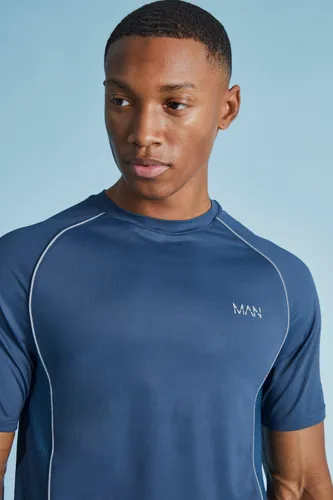 Men's Man Active Muscle Fit Panelled T-Shirt - Blue - S, Blue