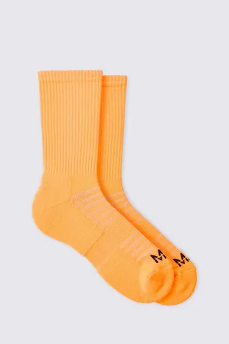 Men's Man Active Neon Running Crew Socks - Orange - One Size, Orange